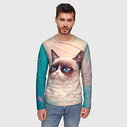 Лонгслив мужской Мемный кот Grumpy Cat с нимбом, цвет: 3D-принт — фото 2