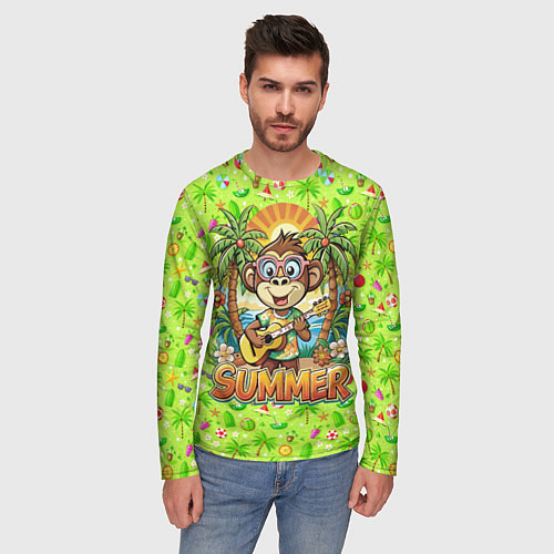 Мужской лонгслив Обезьяна с гитарой летний вайб / 3D-принт – фото 3