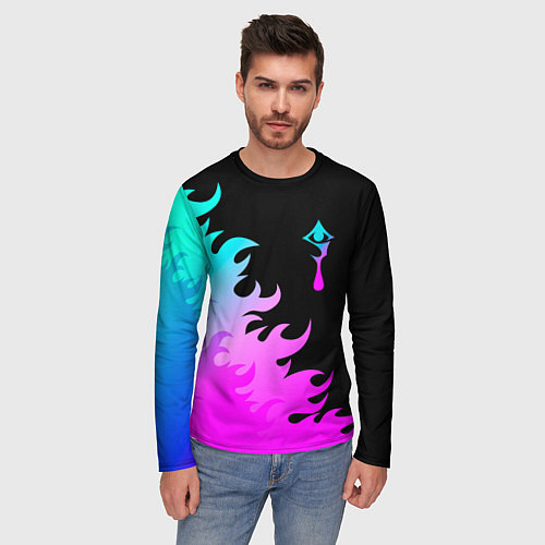 Мужской лонгслив Hellsing неоновый огонь / 3D-принт – фото 3