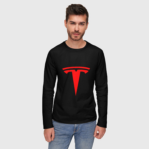 Мужской лонгслив Tesla red logo / 3D-принт – фото 3