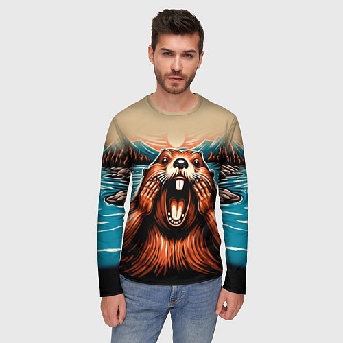 Мужской лонгслив Крик бобра / 3D-принт – фото 3