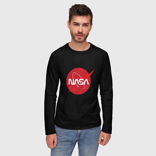 Мужской лонгслив Nasa logo red / 3D-принт – фото 3