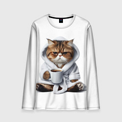 Лонгслив мужской Котик в халате и кофе, цвет: 3D-принт