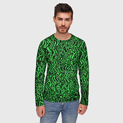 Лонгслив мужской Чёрно-зелёный абстрактный узор, цвет: 3D-принт — фото 2