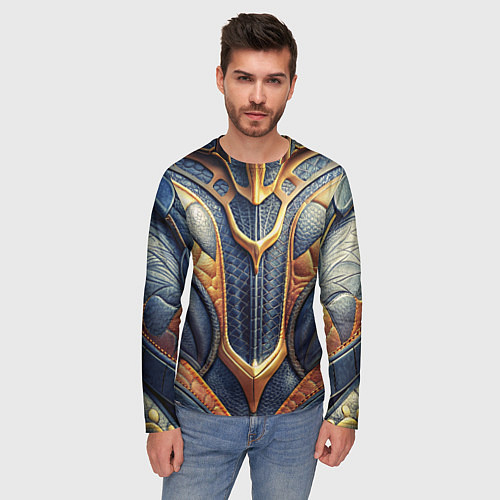 Мужской лонгслив Темная кожаная броня с желтой оплеткой / 3D-принт – фото 3