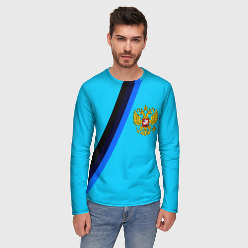 Мужской лонгслив Россия спортивная геометрия / 3D-принт – фото 3