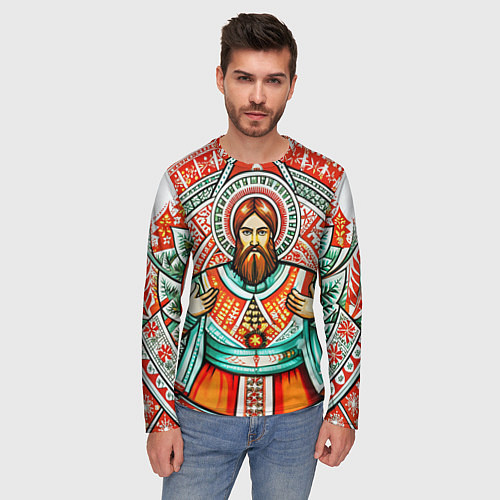 Мужской лонгслив Русский богатырь в славянском стиле / 3D-принт – фото 3