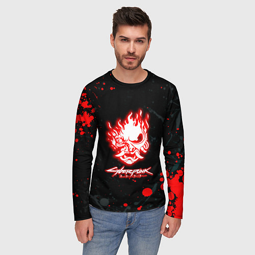 Мужской лонгслив Samurai flame logo / 3D-принт – фото 3