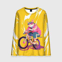 Лонгслив мужской Кот на велосипеде жёлтый фон, цвет: 3D-принт
