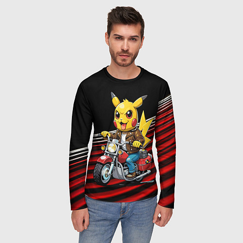 Мужской лонгслив Пикачу байкер на мотоцикле / 3D-принт – фото 3