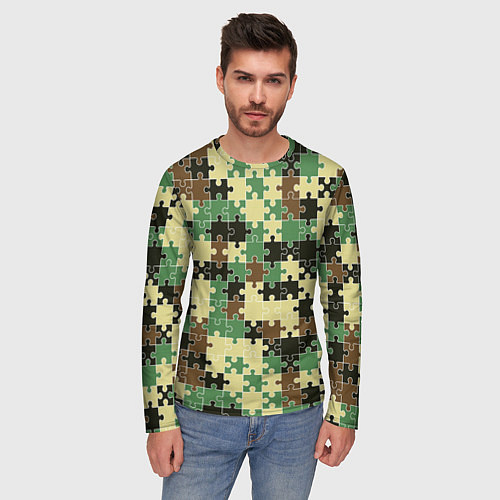 Мужской лонгслив Красочный камуфляжный пазл / 3D-принт – фото 3