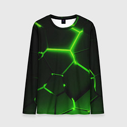 Лонгслив мужской Темные зеленые неоновые плиты в разломе, цвет: 3D-принт