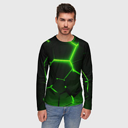 Лонгслив мужской Темные зеленые неоновые плиты в разломе, цвет: 3D-принт — фото 2