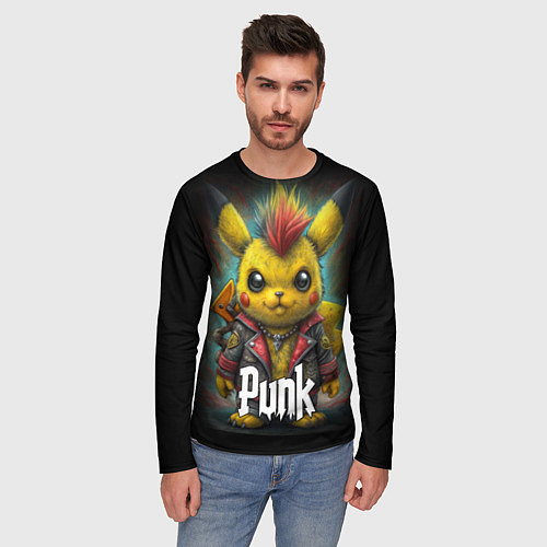 Мужской лонгслив Панк Пикачу в косухе / 3D-принт – фото 3