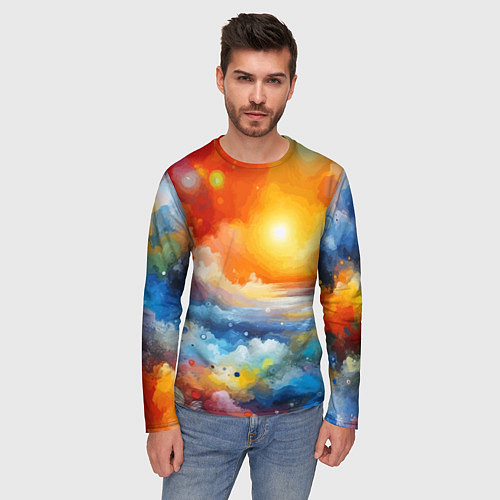 Мужской лонгслив Закат солнца - разноцветные облака / 3D-принт – фото 3