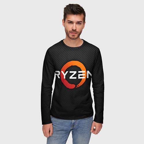 Мужской лонгслив AMD ryzen logo carbon black / 3D-принт – фото 3