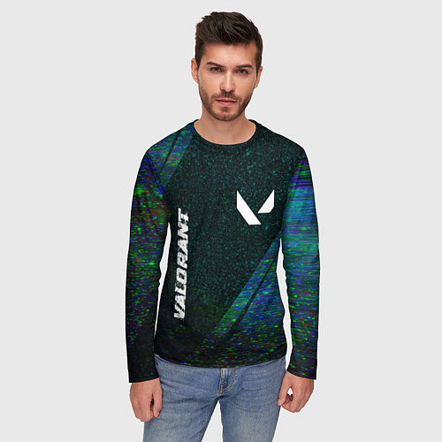 Мужской лонгслив Valorant glitch blue cybersport / 3D-принт – фото 3