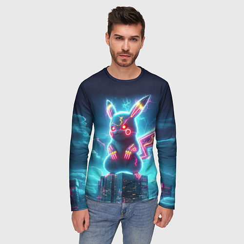 Мужской лонгслив Пикадзила на крыше небоскрёба - неоновое свечение: / 3D-принт – фото 3