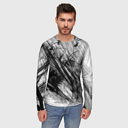 Лонгслив мужской Серый абстрактный серо-черный шрих, цвет: 3D-принт — фото 2