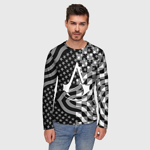 Мужской лонгслив Assassins Creed logo game usa / 3D-принт – фото 3