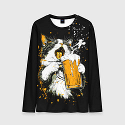 Лонгслив мужской Кот поет под пиво, цвет: 3D-принт