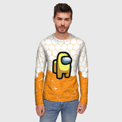 Мужской лонгслив Амонг ас оранжевый / 3D-принт – фото 3