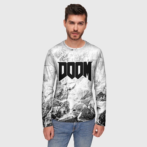 Мужской лонгслив Doom white graphite / 3D-принт – фото 3