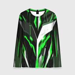 Лонгслив мужской Зелёно-белая абстракция и чёрный фон, цвет: 3D-принт