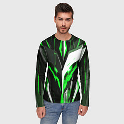 Лонгслив мужской Зелёно-белая абстракция и чёрный фон, цвет: 3D-принт — фото 2