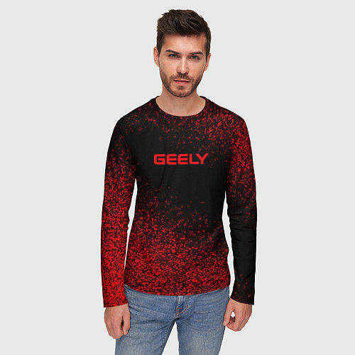 Мужской лонгслив Geely чёрно-красный напыление / 3D-принт – фото 3