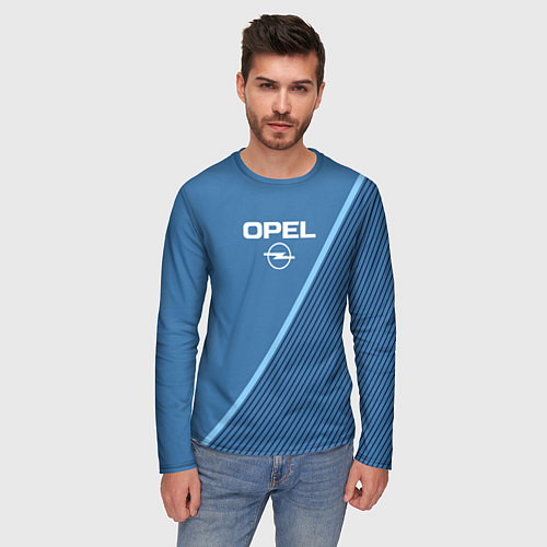 Мужской лонгслив Opel сине-голубой в полоску / 3D-принт – фото 3