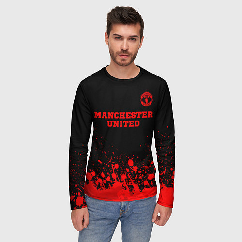 Мужской лонгслив Manchester United - red gradient посередине / 3D-принт – фото 3