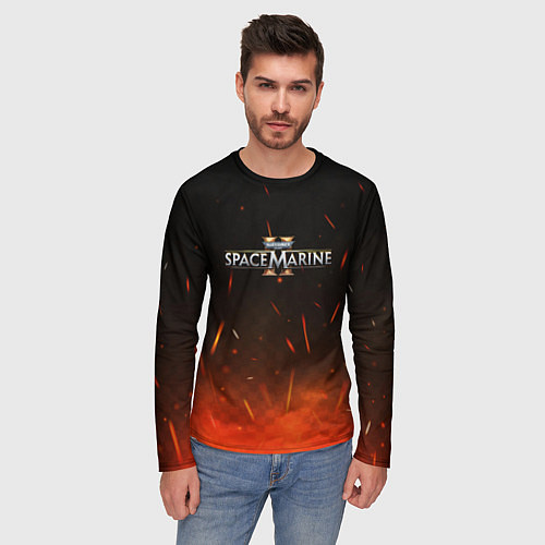 Мужской лонгслив Warhammer 40000 space marine 2 logo fire / 3D-принт – фото 3