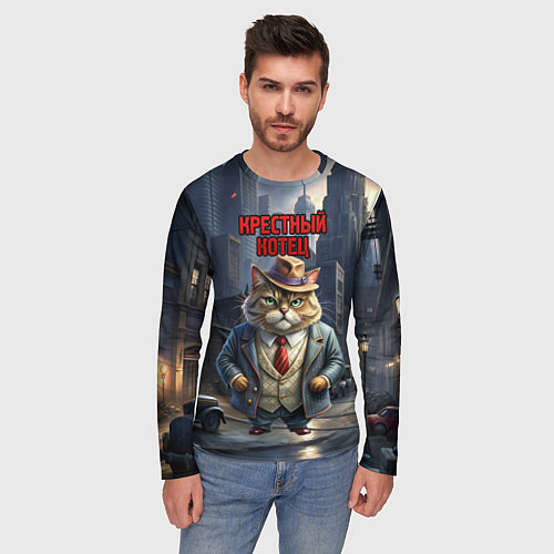 Мужской лонгслив Мафия крестный котец / 3D-принт – фото 3