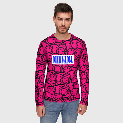 Мужской лонгслив Nirvana pink logo / 3D-принт – фото 3