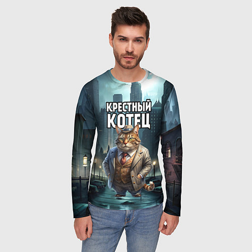 Мужской лонгслив Крестный котец в большом городе / 3D-принт – фото 3