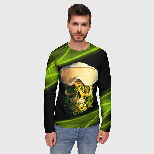 Мужской лонгслив Цветущий череп в горнолыжных очках / 3D-принт – фото 3