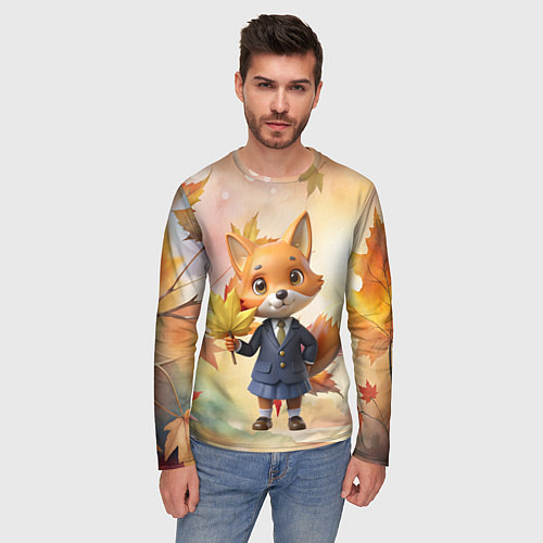 Мужской лонгслив Осенняя лисичка в школьной форме / 3D-принт – фото 3
