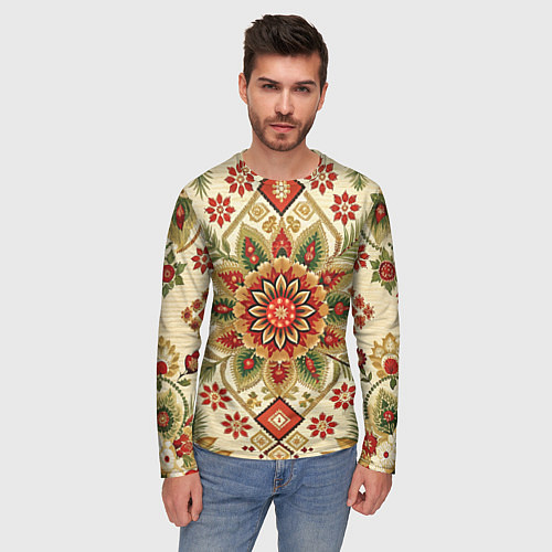 Мужской лонгслив Стиль советского ковра узоры и орнамент / 3D-принт – фото 3