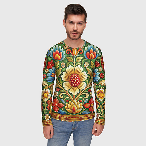 Мужской лонгслив Стиль советского ковра узоры и орнамент / 3D-принт – фото 3