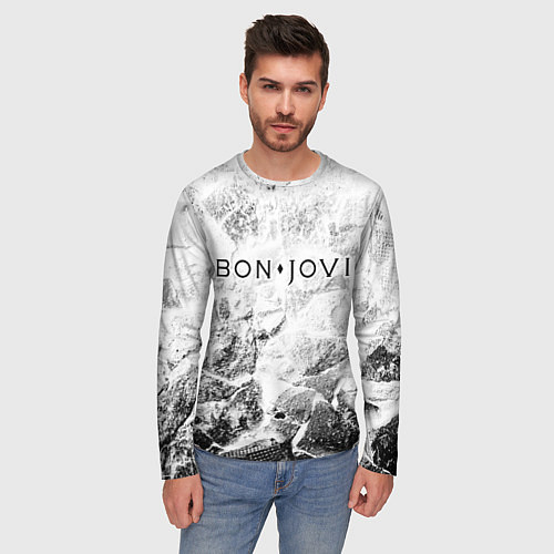 Мужской лонгслив Bon Jovi white graphite / 3D-принт – фото 3