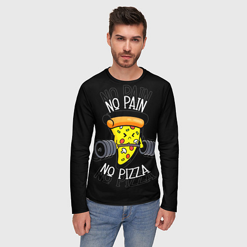 Мужской лонгслив No pain - no pizza / 3D-принт – фото 3