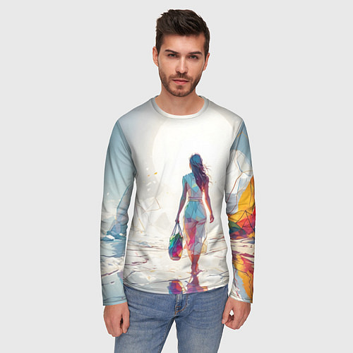 Мужской лонгслив Девушка на фантастическом пляже / 3D-принт – фото 3