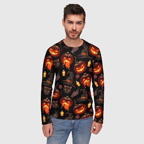 Мужской лонгслив Хэллоуин цветной паттерн / 3D-принт – фото 3