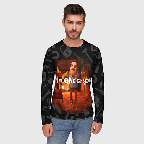 Мужской лонгслив Привет сосед у камина / 3D-принт – фото 3