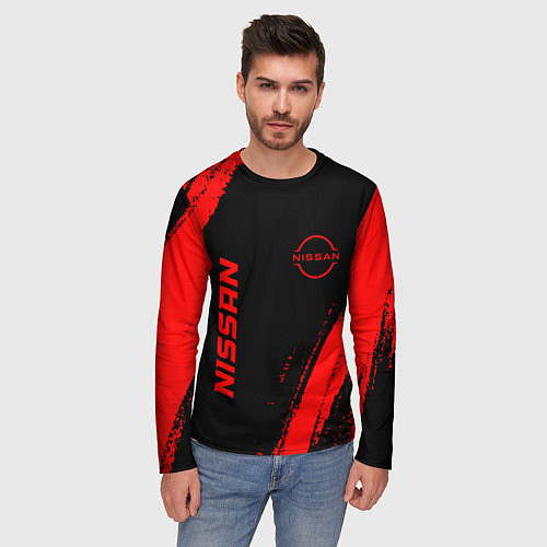 Мужской лонгслив Nissan - red gradient вертикально / 3D-принт – фото 3