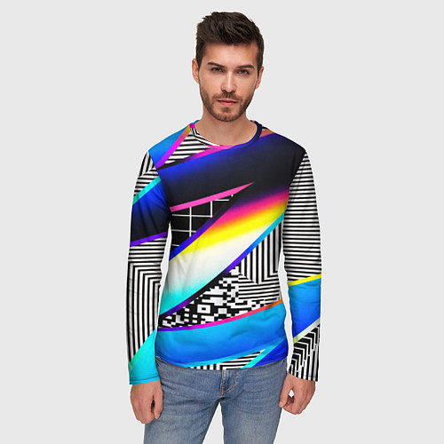 Мужской лонгслив Neon stripes geometry / 3D-принт – фото 3