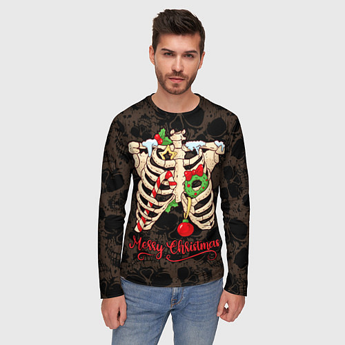 Мужской лонгслив Merry Christmas - skeleton / 3D-принт – фото 3