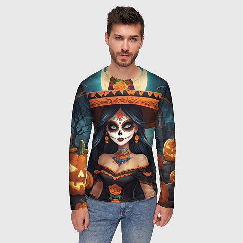 Мужской лонгслив Страшилки ведьмочка / 3D-принт – фото 3