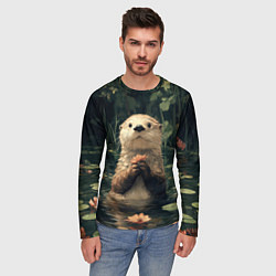 Лонгслив мужской Выдра в лесном пруду, цвет: 3D-принт — фото 2